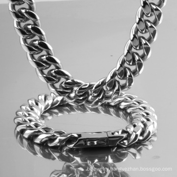 Hip Hop 12mm Spring Buckle Head Stainless Steel Jewelry Cuban Chain Bracelet Silver Jewelry Necklace